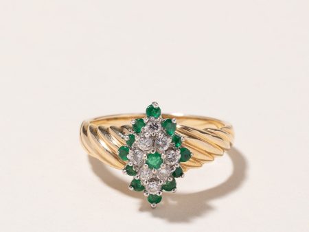 14K Yellow Gold Emerald & Diamond Ring | 0.30ctw, 0.22ctw | SZ 7.25 For Discount