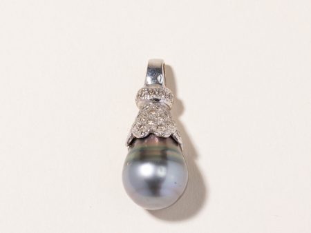 18k White Gold Black South Sea Pearl & Diamond Pendant | 12.80-16.00mm, 0.52ctw | For Sale