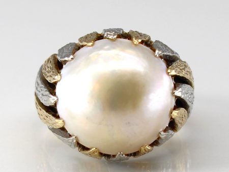 Two Tone Gold Mabe Pearl Ring | SZ 7.25 | Cheap