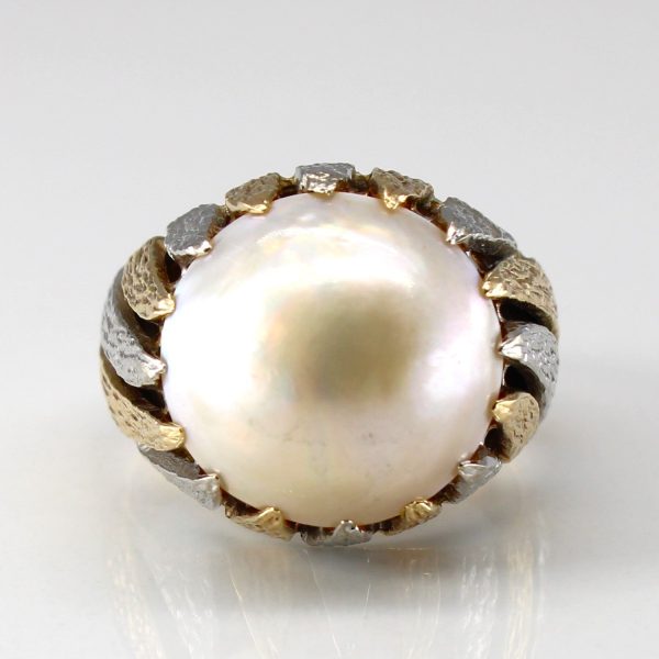 Two Tone Gold Mabe Pearl Ring | SZ 7.25 | Cheap