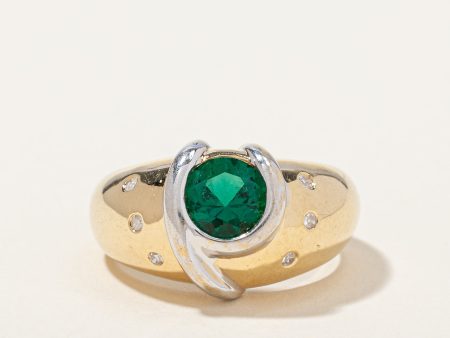 Synthetic Emerald & Natural Diamond Ring | 0.95ct, 0.06ctw | SZ 7 | Online Hot Sale