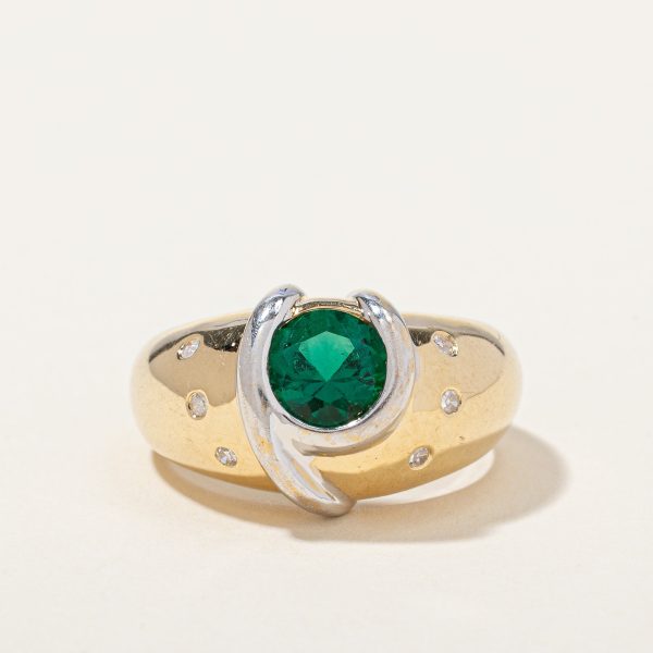 Synthetic Emerald & Natural Diamond Ring | 0.95ct, 0.06ctw | SZ 7 | Online Hot Sale