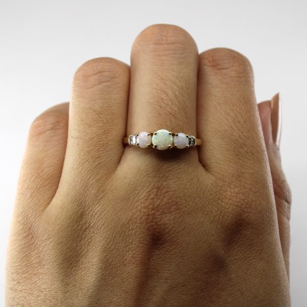 Three Stone Opal & Diamond Ring | 0.35ctw | 0.02ctw | SZ 8.25 | Fashion