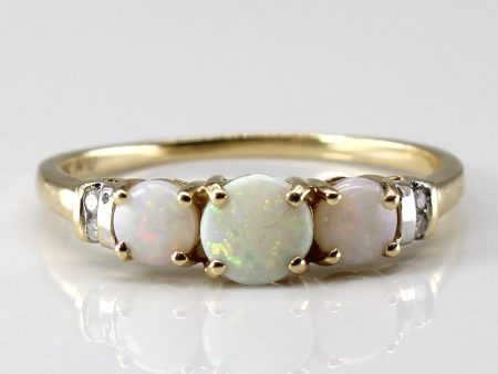 Three Stone Opal & Diamond Ring | 0.35ctw | 0.02ctw | SZ 8.25 | Fashion