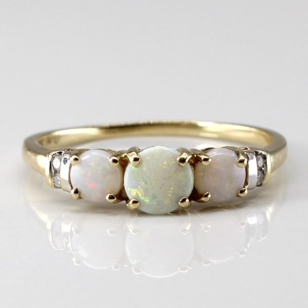 Three Stone Opal & Diamond Ring | 0.35ctw | 0.02ctw | SZ 8.25 | Fashion