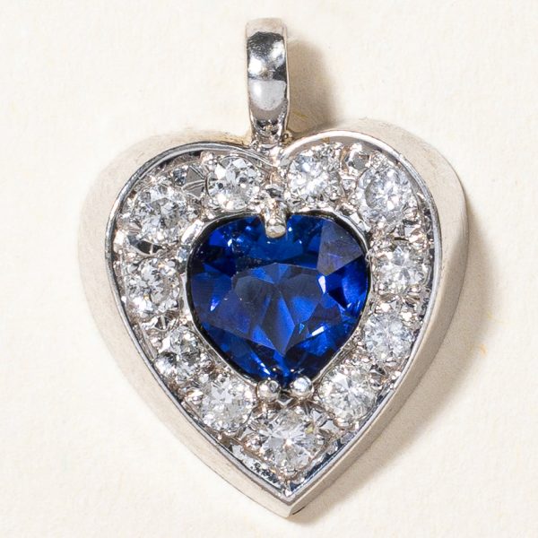 Synthetic Sapphire & Natural Diamond Heart Pendant | 0.88ct, 0.22ctw | Sale