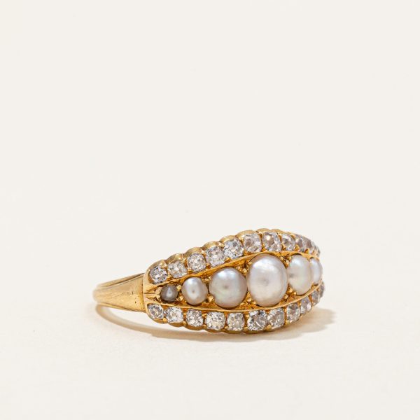 Victorian Era Pearl & Old Mine Cut Diamond Ring | 0.96ctw | SZ 7.25 | For Sale