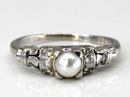 Vintage Pearl & Diamond Ring | 0.08ctw | SZ 4.5 | For Discount