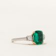 Vintage Emerald & Old European Cut Diamond Ring in Platinum and 18k Gold | 2.15ct, 0.24ctw | SZ 7.5 | Online Sale