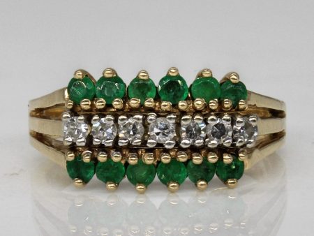 Triple Row Emerald & Diamond Ring | 0.36ctw, 0.17ctw | SZ 6.5 | Online Sale