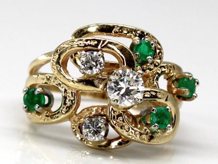 Textured Diamond & Emerald Ring | 0.40ctw | 0.20ctw | SZ 6 | Online now