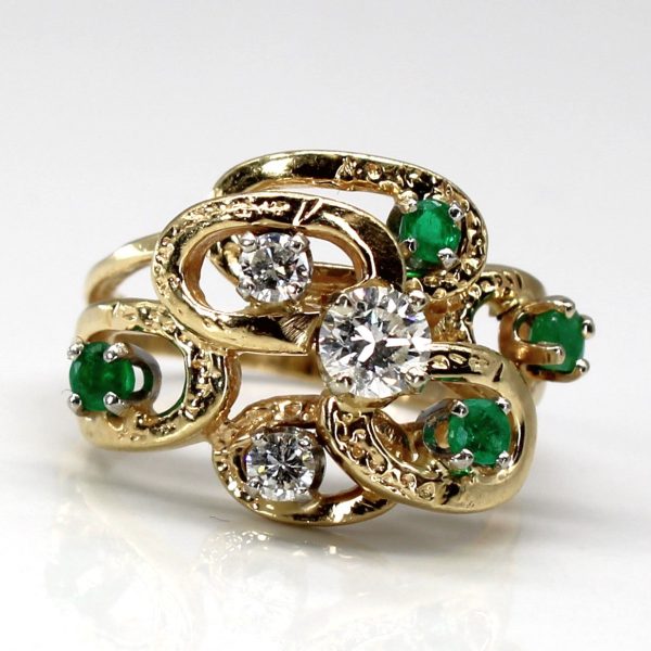 Textured Diamond & Emerald Ring | 0.40ctw | 0.20ctw | SZ 6 | Online now