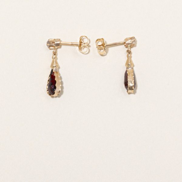 Vintage Garnet & Diamond Drop Earrings | 2.60ctw, 0.16ctw | on Sale