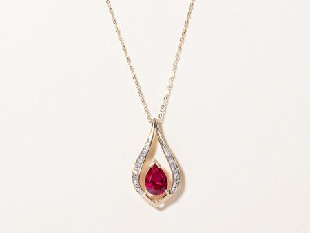 Synthetic Ruby & Natural Diamond Pendant Necklace | 0.70ct, 0.04ctw | 18  | For Sale