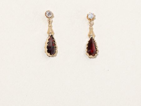 Vintage Garnet & Diamond Drop Earrings | 2.60ctw, 0.16ctw | on Sale