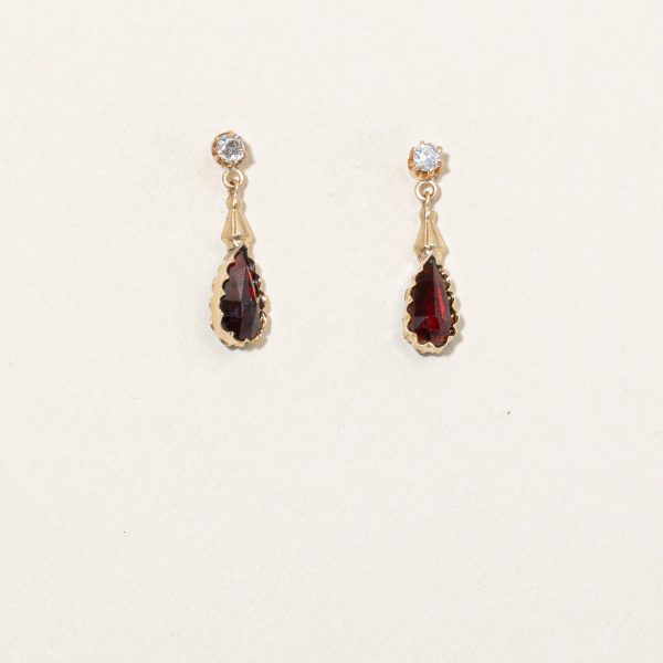 Vintage Garnet & Diamond Drop Earrings | 2.60ctw, 0.16ctw | on Sale