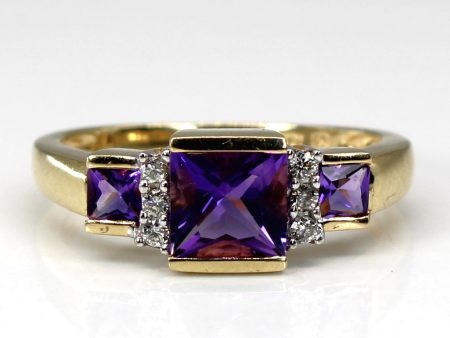 Three Stone Amethyst & Diamond Ring | 1.50ct | 0.07ctw | SZ 7.25 | Fashion