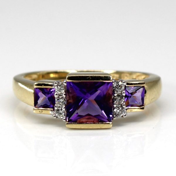 Three Stone Amethyst & Diamond Ring | 1.50ct | 0.07ctw | SZ 7.25 | Fashion