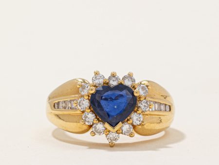 Sapphire & Diamond Halo Heart Ring | 0.89ct, 0.52ctw | SZ 6.25 | Online Hot Sale