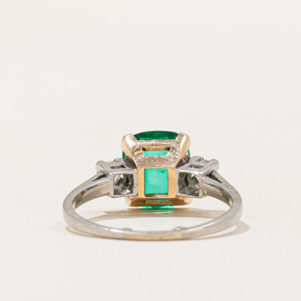 Vintage Emerald & Old European Cut Diamond Ring in Platinum and 18k Gold | 2.15ct, 0.24ctw | SZ 7.5 | Online Sale