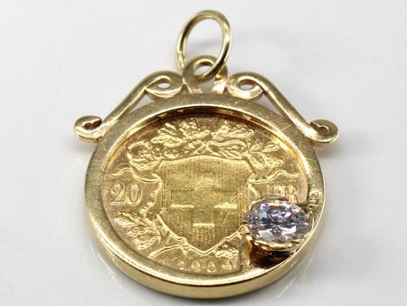 Swiss 1909 20 Francs Diamond Coin Pendant | 0.59ct SI2 I | For Cheap