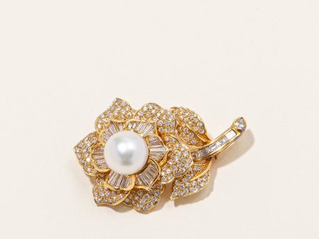 South Sea Pearl & Diamond Flower Brooch |13mm Pearl, 7.62ctw Diamonds | VS G H Supply