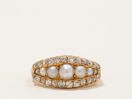 Victorian Era Pearl & Old Mine Cut Diamond Ring | 0.96ctw | SZ 7.25 | For Sale