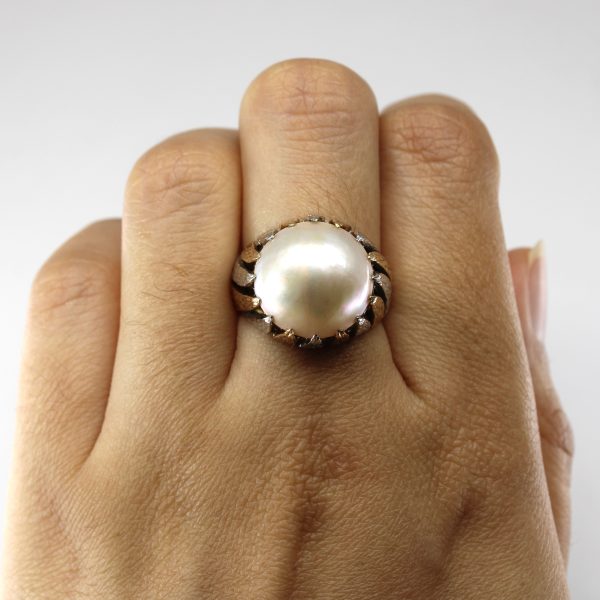 Two Tone Gold Mabe Pearl Ring | SZ 7.25 | Cheap