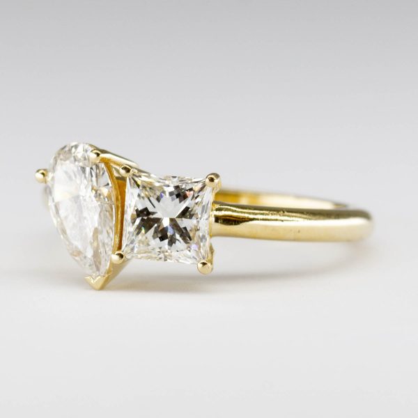 Toi et Moi Princess & Pear Diamond Ring | 1.50ctw | SZ 5.75 VS1 VS2 H I | For Sale