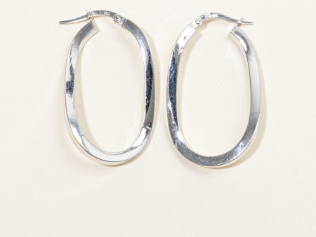 18k White Gold Oval Hoop Earrings Fashion