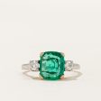 Vintage Emerald & Old European Cut Diamond Ring in Platinum and 18k Gold | 2.15ct, 0.24ctw | SZ 7.5 | Online Sale