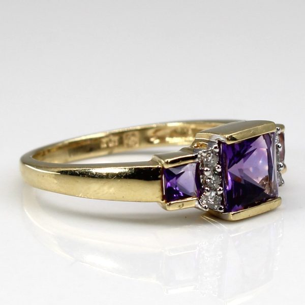 Three Stone Amethyst & Diamond Ring | 1.50ct | 0.07ctw | SZ 7.25 | Fashion