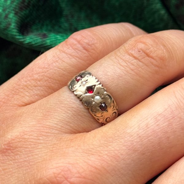 Vintage Garnet & Seed Pearl Ring | 0.09ctw | SZ 5.75 | on Sale