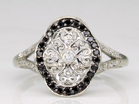 White & Black Diamond Cocktail Ring | 0.15ctw, 0.10ctw | SZ 8.25 | on Sale