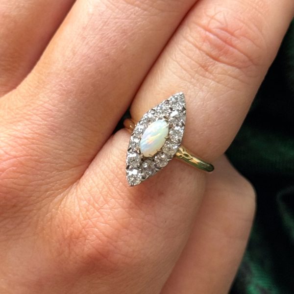 Victorian Opal & Diamond Halo Vintage Ring | 0.48ct, 0.96ctw | SZ 5.75 | Online