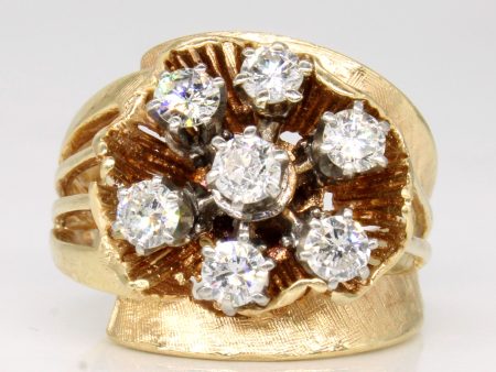 Vintage Diamond Flower Ring with Old European Cut Center Diamond | 0.80ctw | SZ 5.25 | on Sale