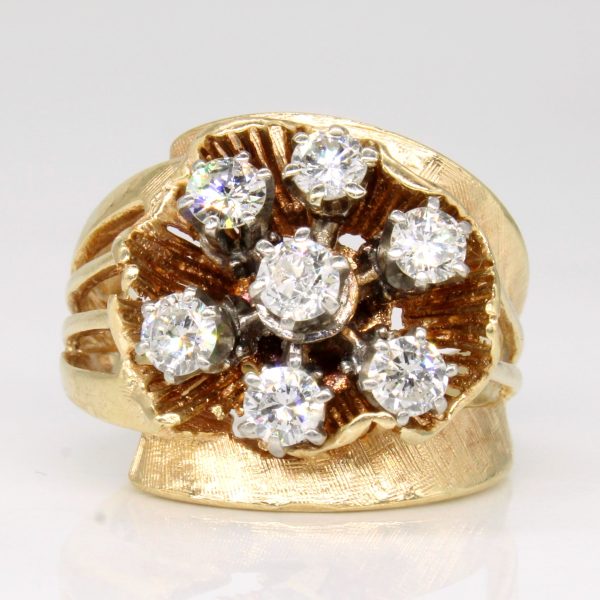 Vintage Diamond Flower Ring with Old European Cut Center Diamond | 0.80ctw | SZ 5.25 | on Sale