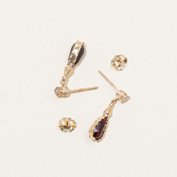 Vintage Garnet & Diamond Drop Earrings | 2.60ctw, 0.16ctw | on Sale