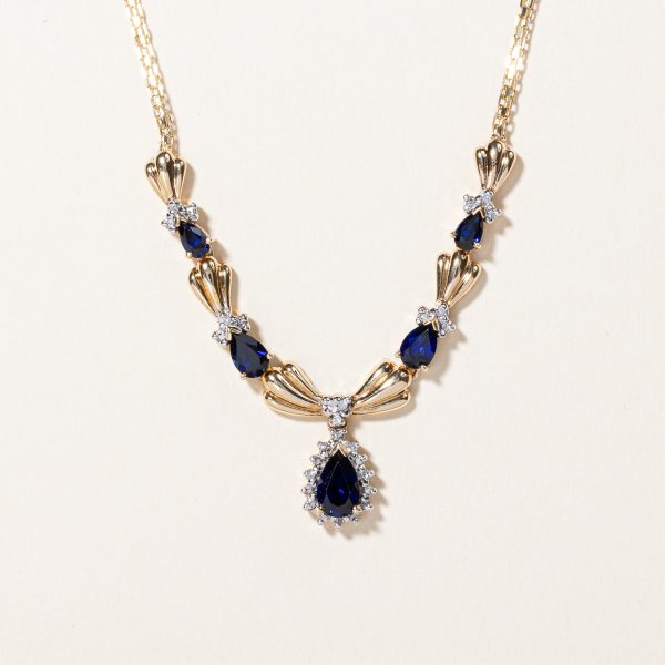 Synthetic Sapphire & Natural Diamond Necklace | 2.50ctw, 0.04ctw | 18  | For Discount