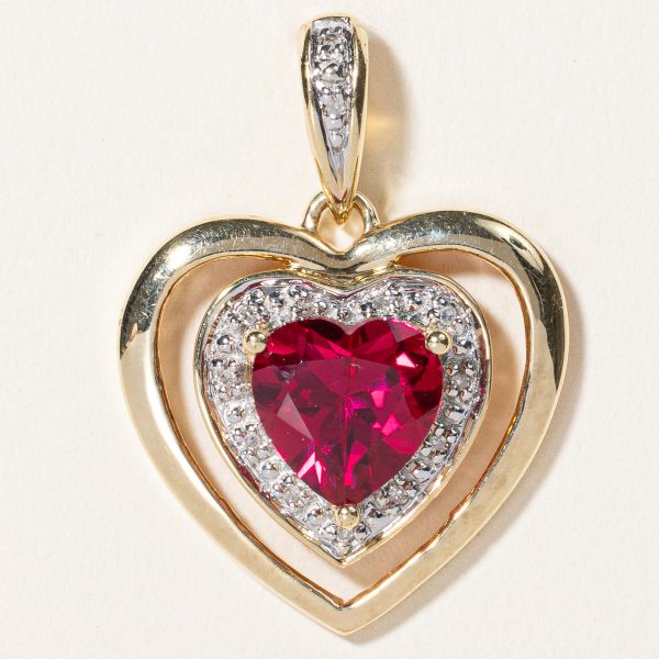 Synthetic Ruby & Natural Diamond Heart Pendant | 3.00ct, 0.03ctw | on Sale