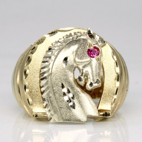 Synthetic Ruby Horse Ring | 0.03ct | SZ 7.5 | For Discount