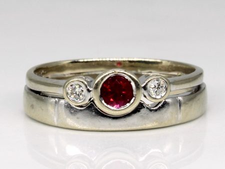 Synthetic Ruby & Diamond Fused Engagement & Wedding Band | 0.14ct, 0.04ctw | SZ 5.25 | For Cheap