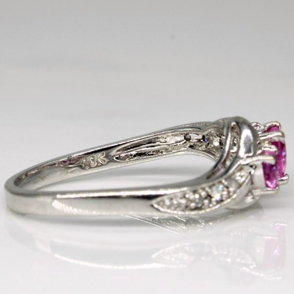 Synthetic Pink Sapphire & Diamond Heart Ring | 0.38ctw, 0.02ctw | SZ 7 | For Cheap