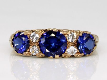 Vintage 9k Synthetic Sapphire & Colourless Topaz Ring | 1.75ctw, 0.12ctw | SZ 6.5 | Online now