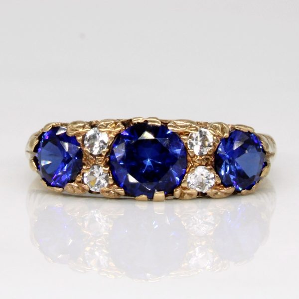 Vintage 9k Synthetic Sapphire & Colourless Topaz Ring | 1.75ctw, 0.12ctw | SZ 6.5 | Online now