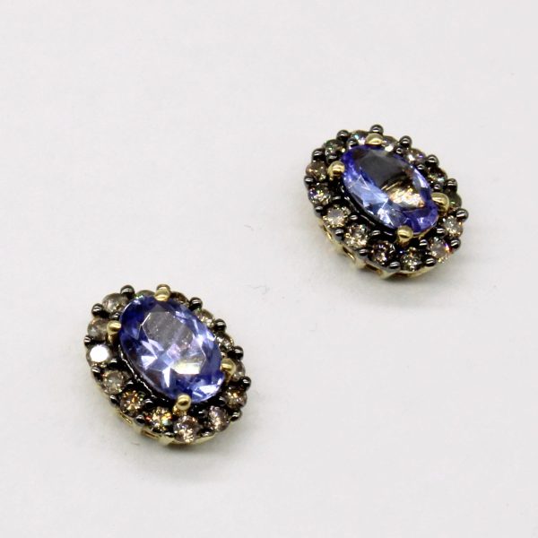 Tanzanite and Diamond Halo 10k Earrings | 0.56ctw, 0.14ctw | Online Hot Sale