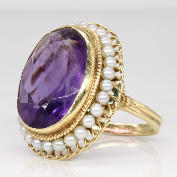 Vintage Amethyst & Pearl Cocktail Ring | 10.00ct | SZ 7.5 | For Discount