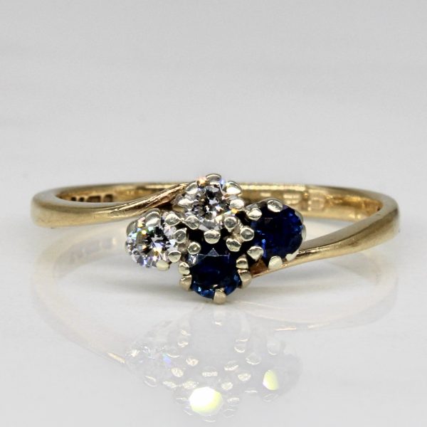 Synthetic Sapphire & Diamond Cross Over Ring | 0.18ctw, 0.15ctw | SZ 7.25 | Discount