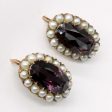 Vintage Synthetic Colour Change Sapphire & Natural Pearl Drop Earrings | 6.20ctw | For Sale