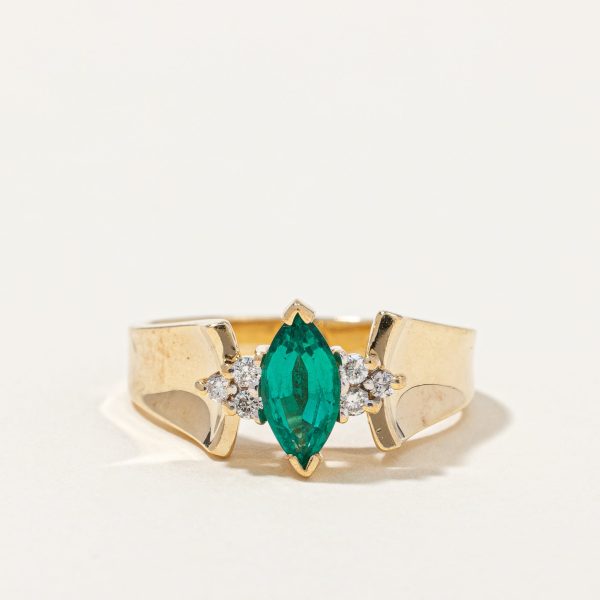 Synthetic Emerald & Natural Diamond Ring | 0.41ct, 0.06ctw | SZ 6 | Discount